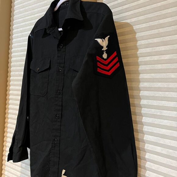 Vintage‎ US Navy Men's Black Dress Shirt Long Sleeve Official Uniform - Picture 3 of 6